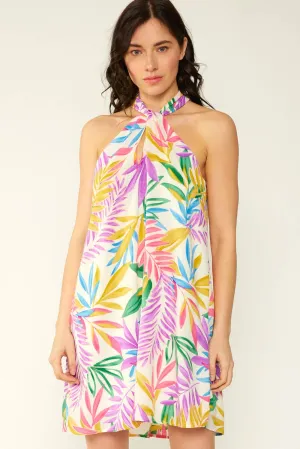 Tropical Print Halter Dress