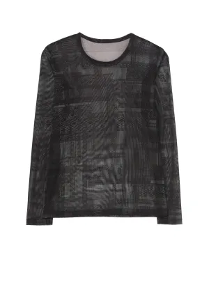 TULLE LACE PRINT LONG SLEEVE T