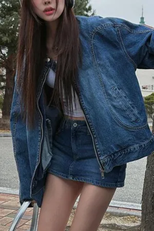 UL657 Denim V-Neck Strap Cami and Mini Skirt Set