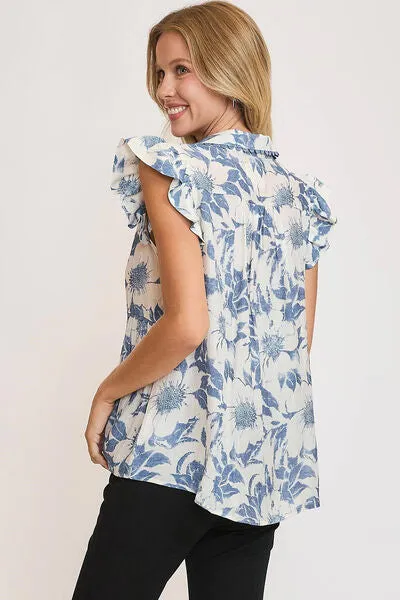 Umgee Full Size Botanical Print Babydoll Top Plus Size