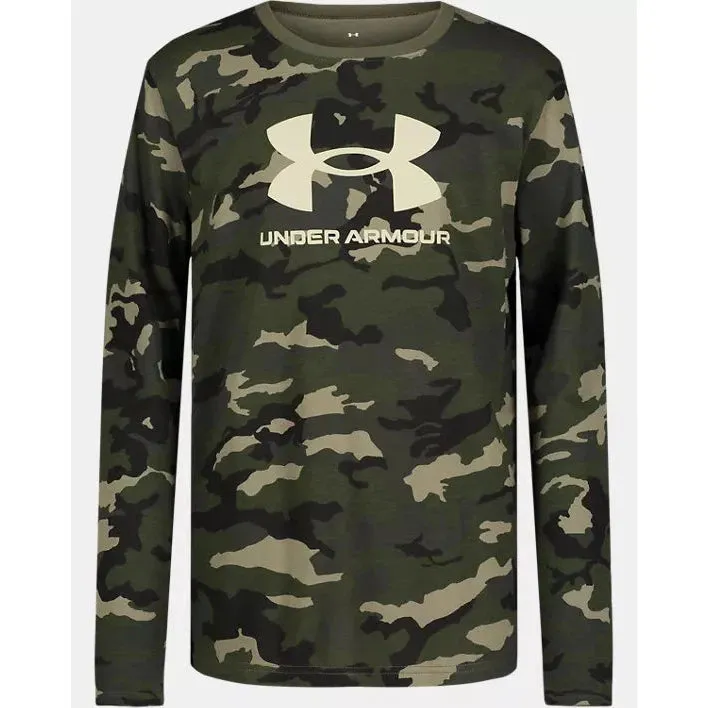Under Armour Youth Boy's UA Woodland Camo Logo Long Sleeve - Marine OD Green