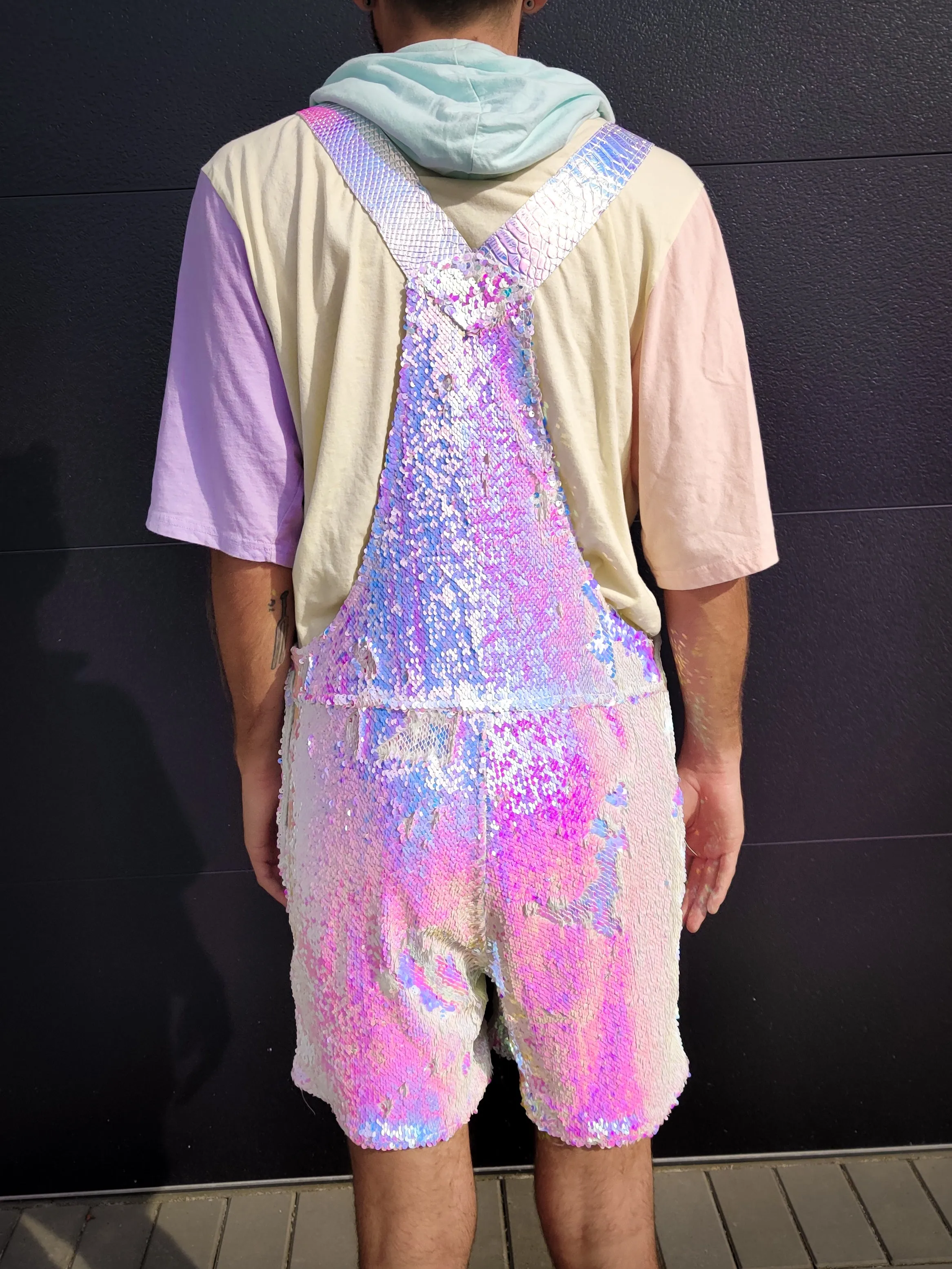 Unicorn Moonbeam Mens Short Sequin Overalls