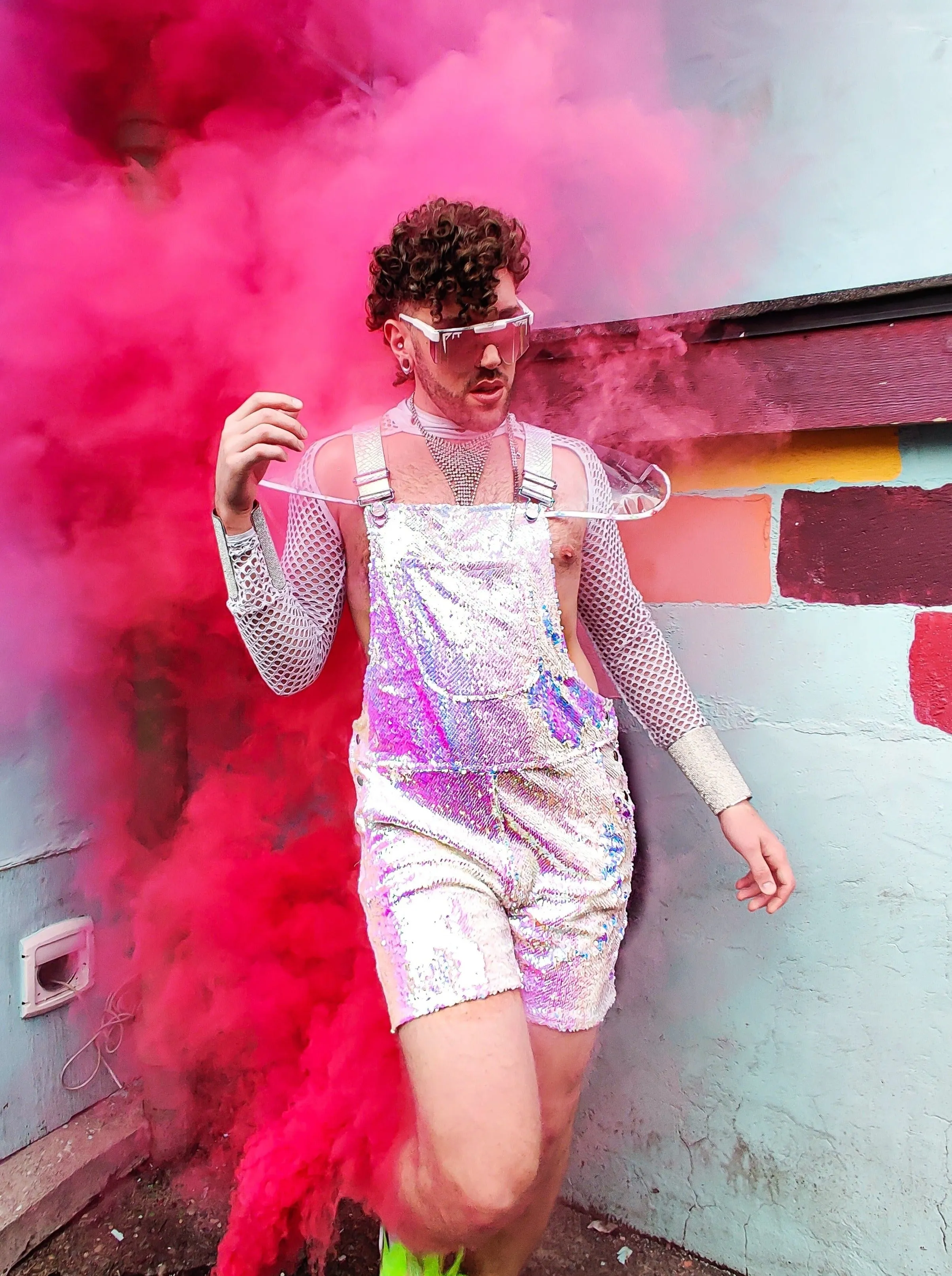 Unicorn Moonbeam Mens Short Sequin Overalls