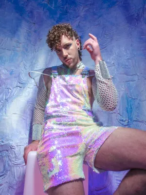 Unicorn Moonbeam Mens Short Sequin Overalls