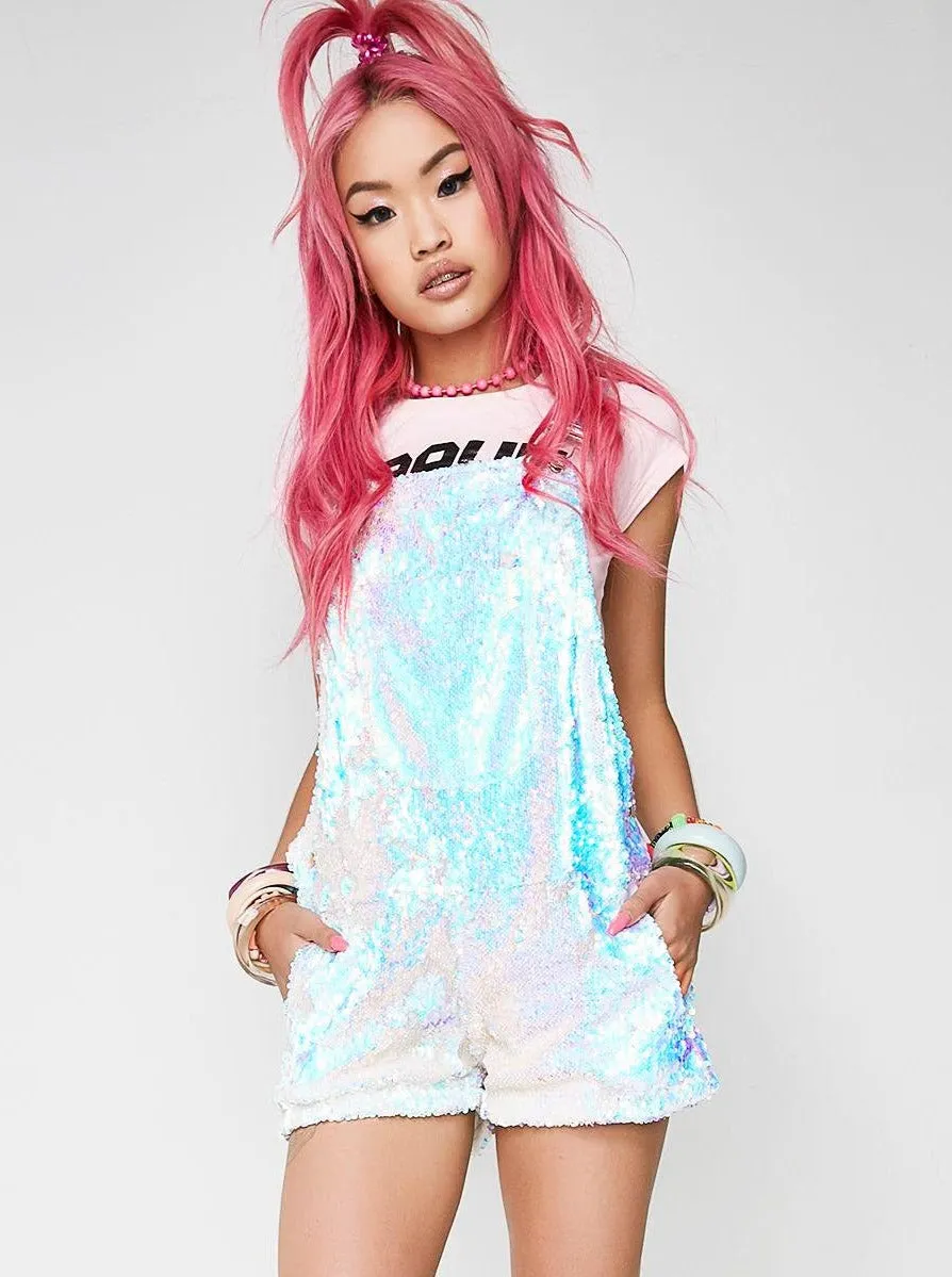 Unicorn Moonbeam Short Sequin Overalls