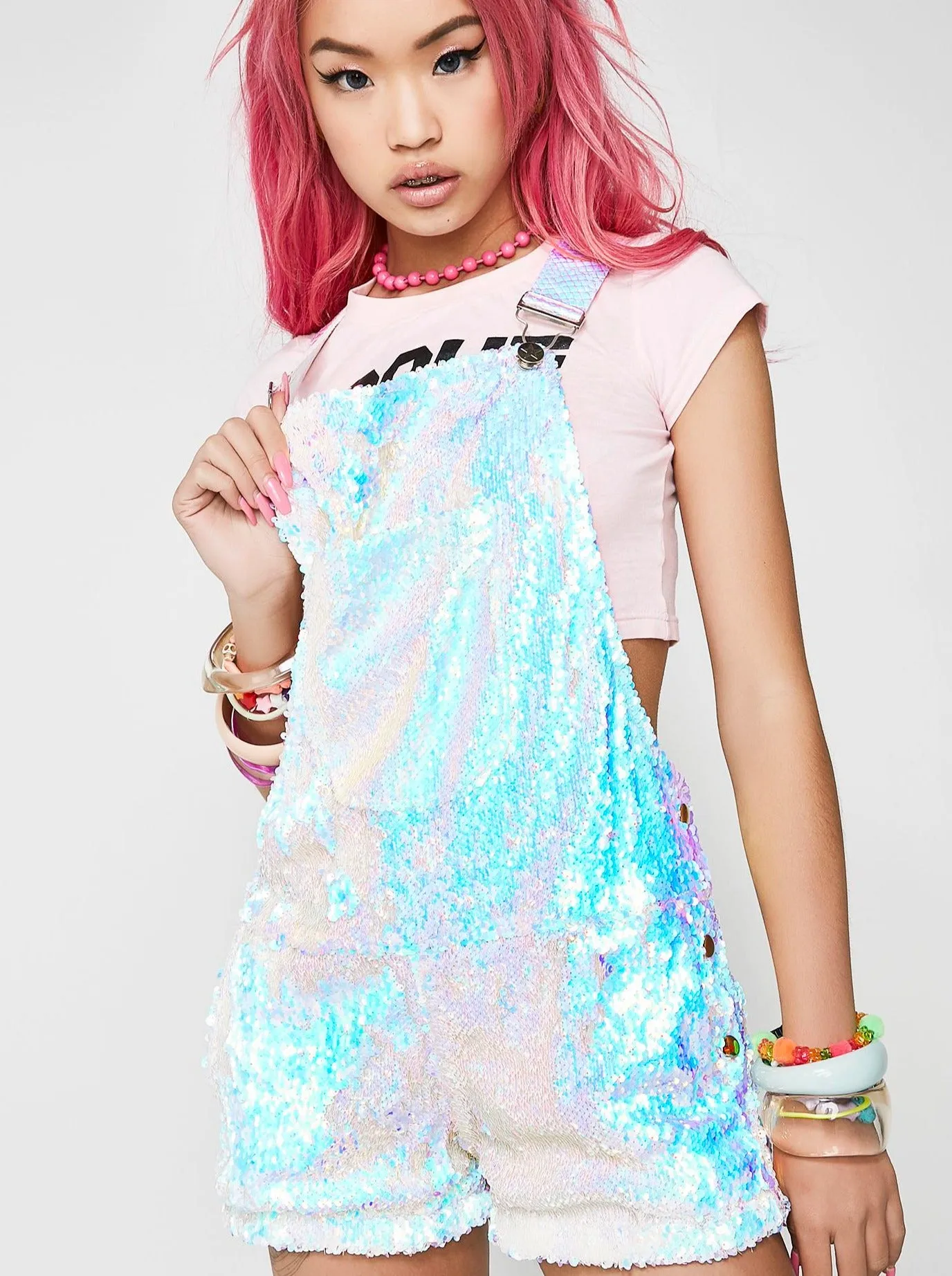 Unicorn Moonbeam Short Sequin Overalls