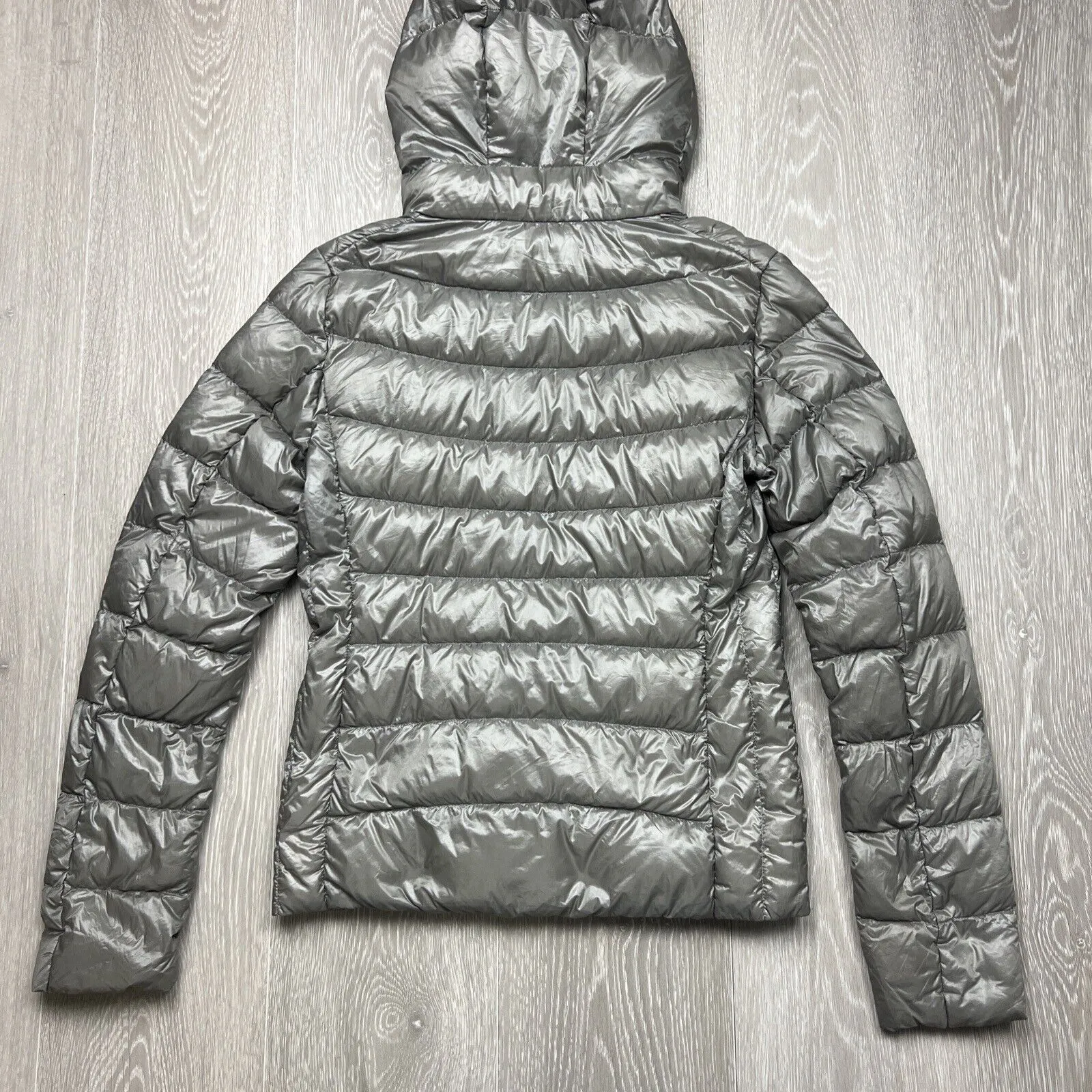 Uniqlo Grey Womens Hooded Full Zip Duck Down Puffer Jacket Size XS