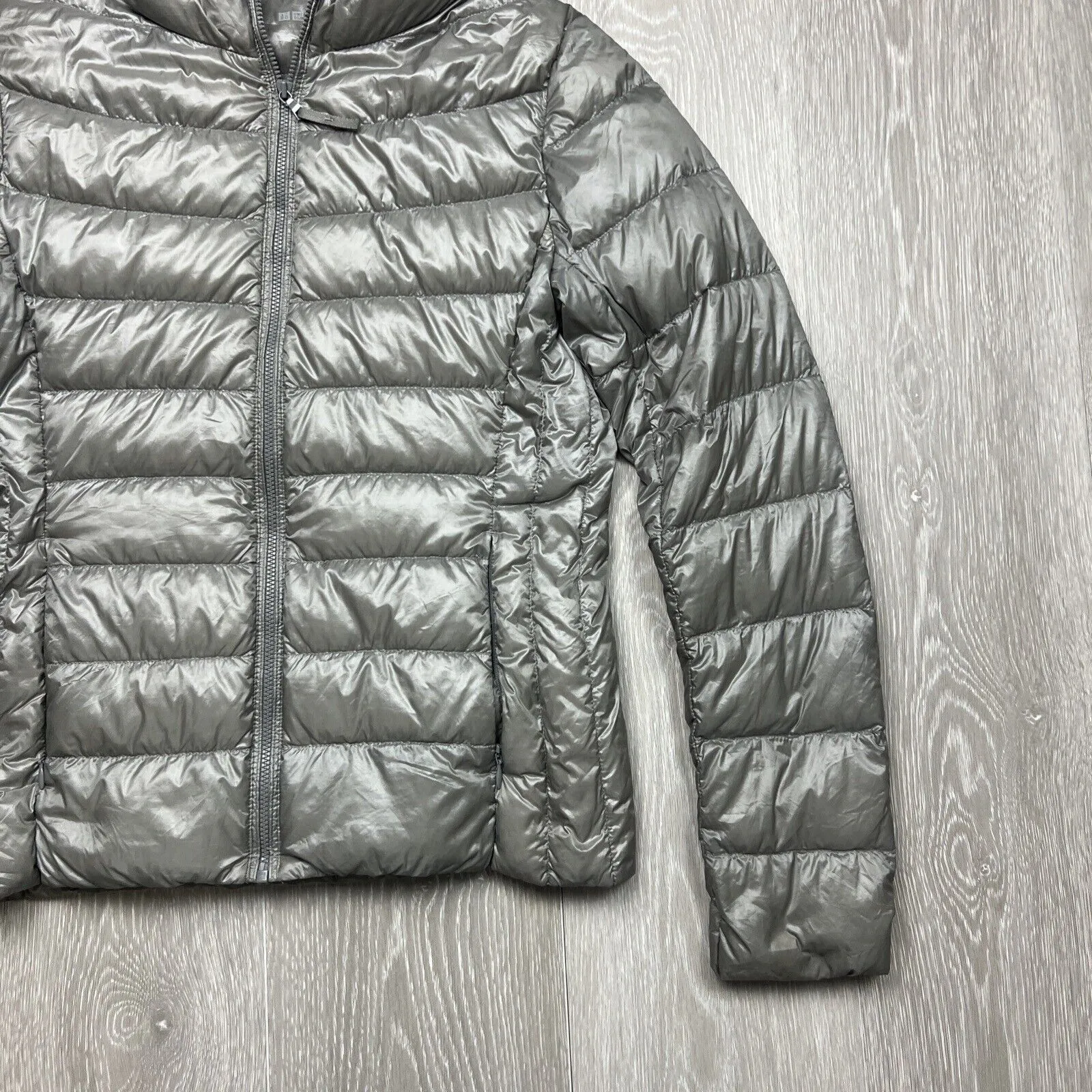 Uniqlo Grey Womens Hooded Full Zip Duck Down Puffer Jacket Size XS