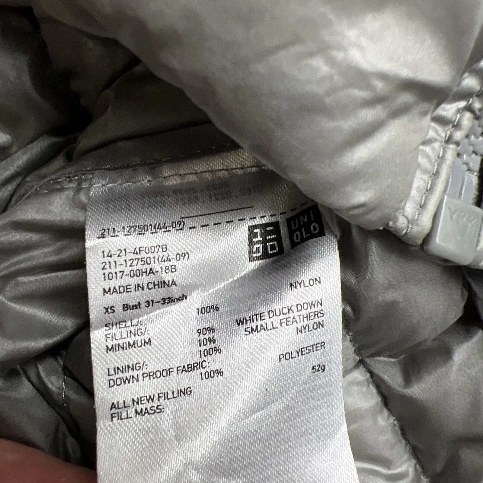 Uniqlo Grey Womens Hooded Full Zip Duck Down Puffer Jacket Size XS