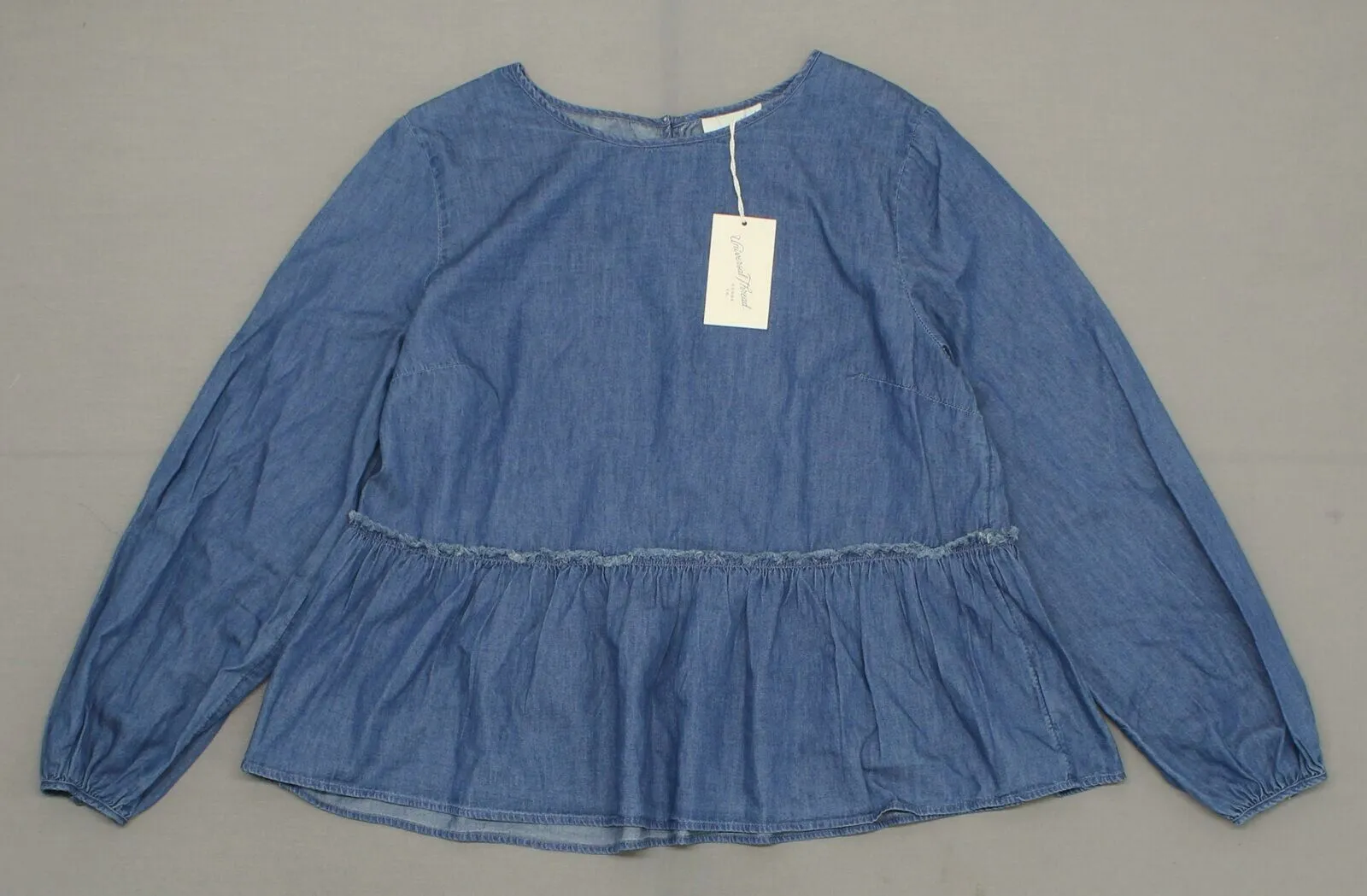 Universal Thread Women's Long Sleeve Chambray Peplum Blouse Shirt Top
