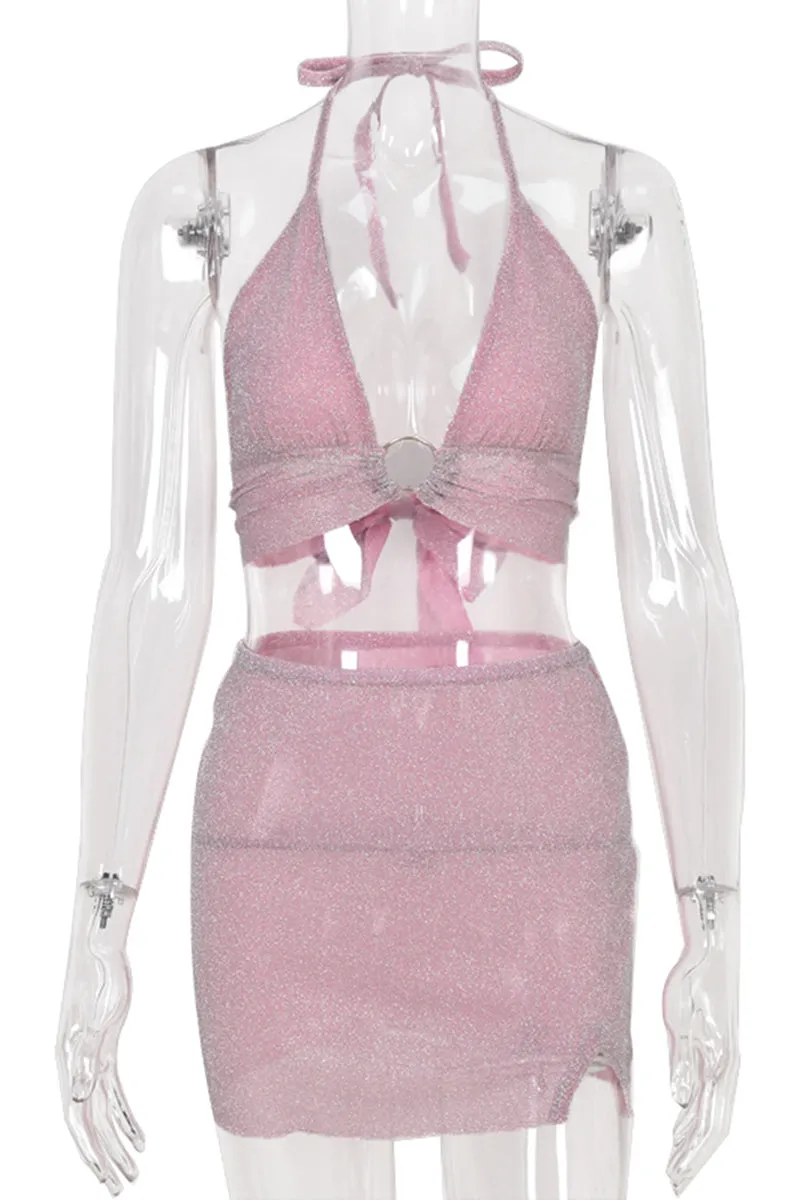 US3313 Glitter Bralette and Skirt Set