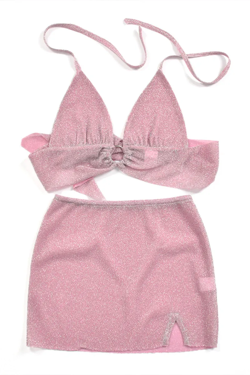 US3313 Glitter Bralette and Skirt Set