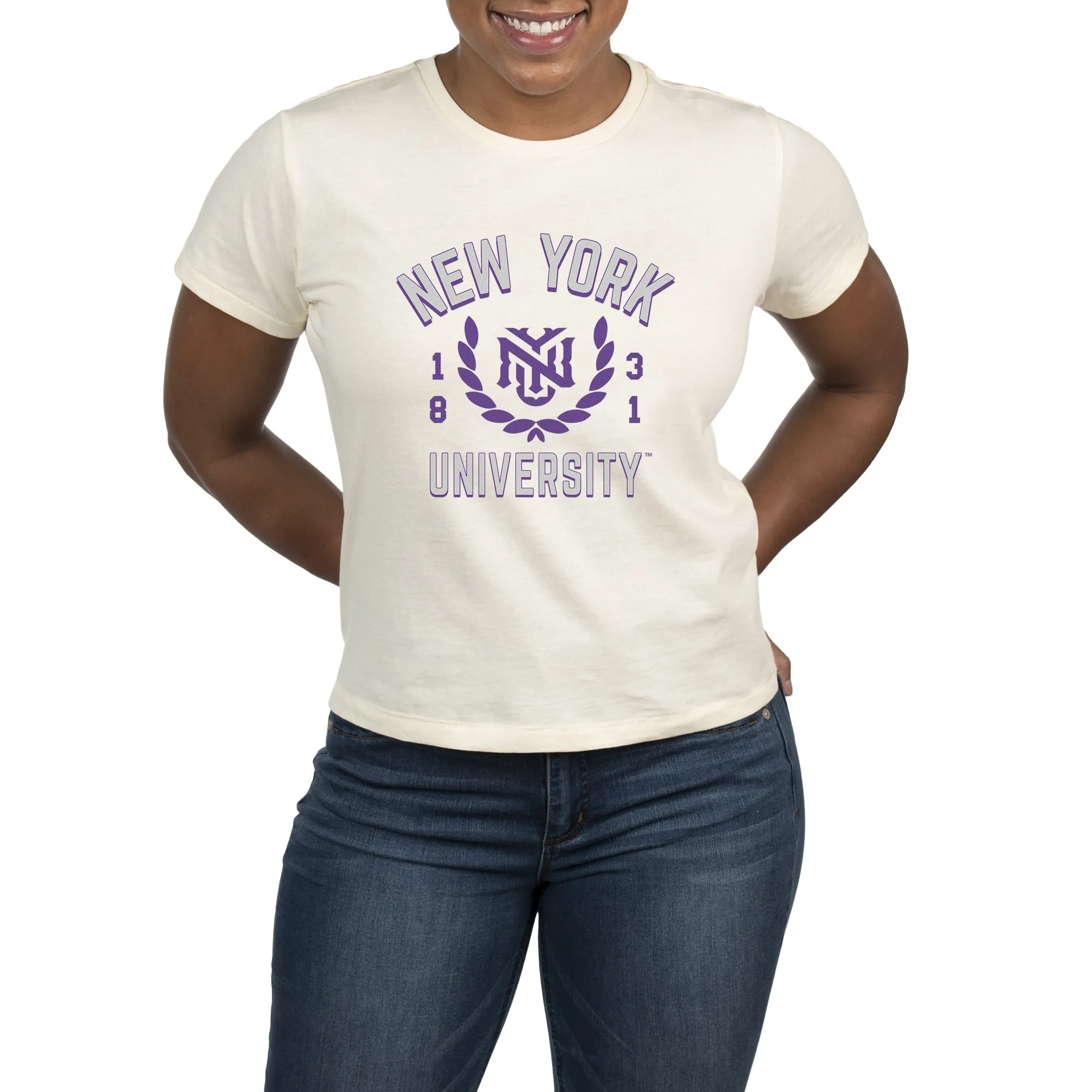 USCAPE New York University Academy High Waisted Tee, Vintage White