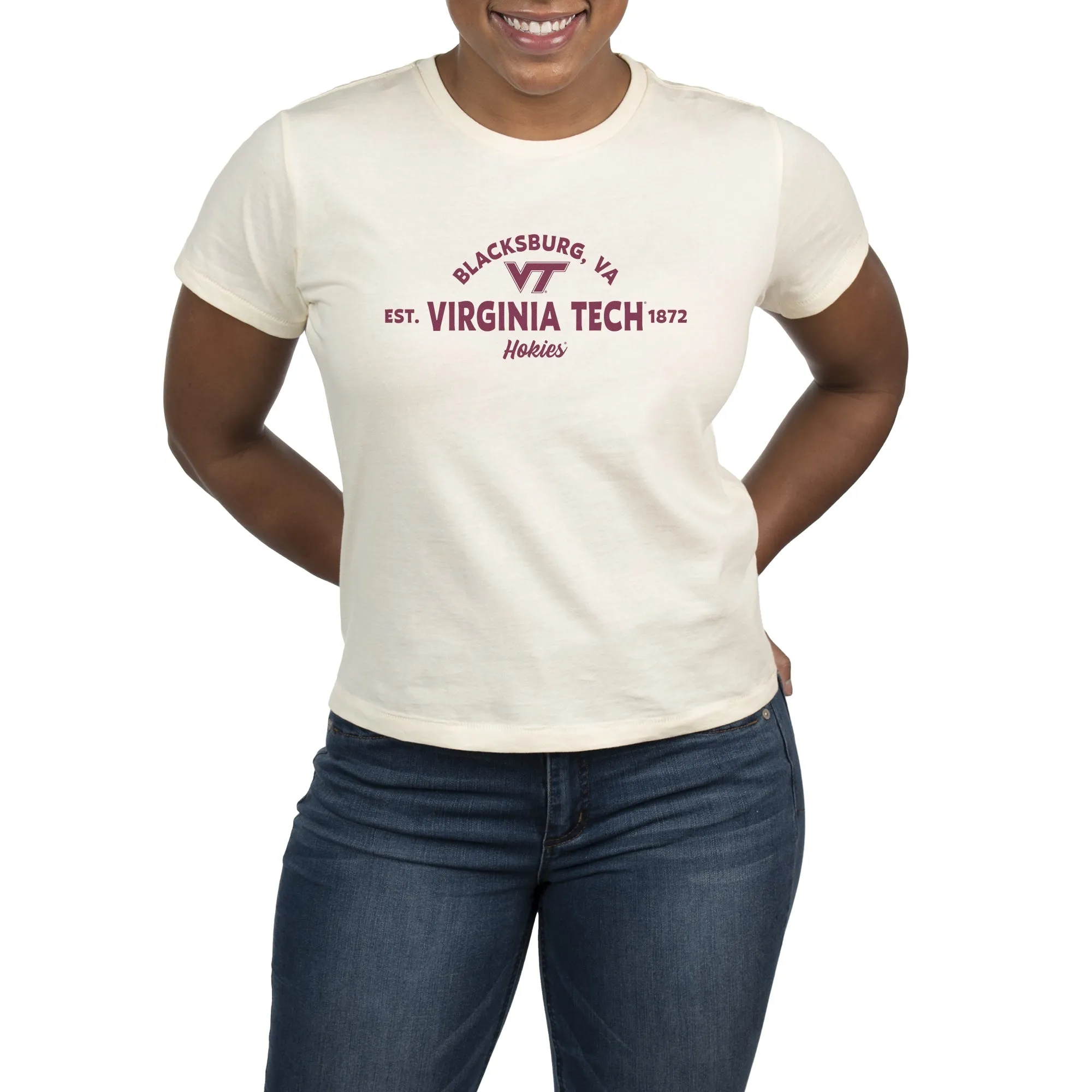 USCAPE Virginia Tech Banner High Waisted Tee, Vintage White