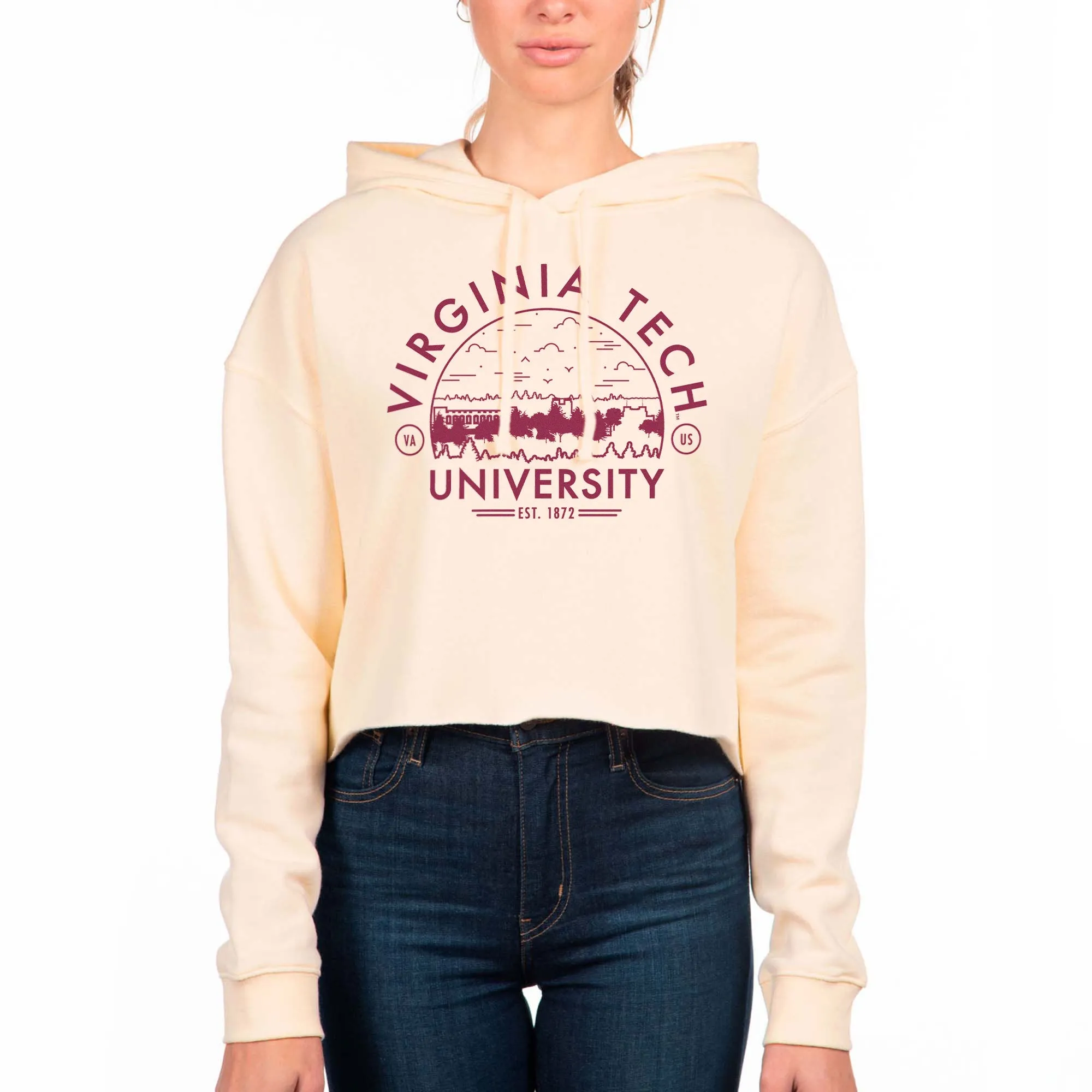 USCAPE Virginia Tech Voyager Crop Hoodie, Bone