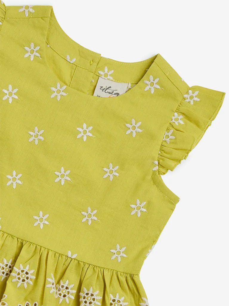 Utsa Kids Lime Floral Pattern Cotton Peplum Top 2-8 years