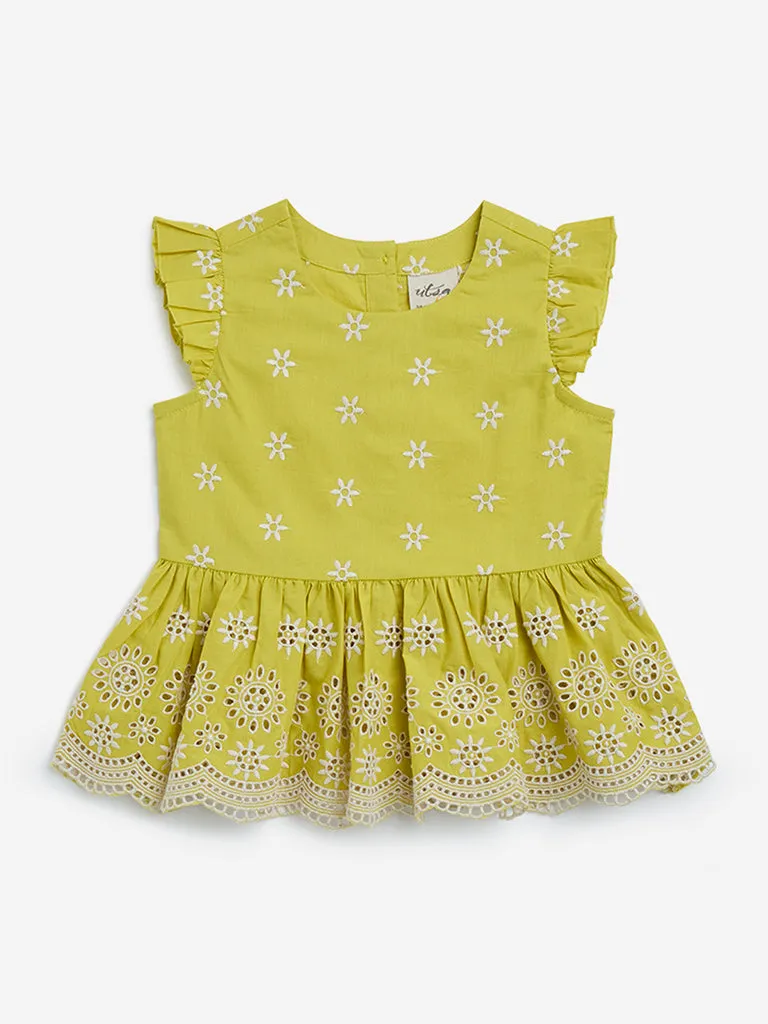 Utsa Kids Lime Floral Pattern Cotton Peplum Top 2-8 years