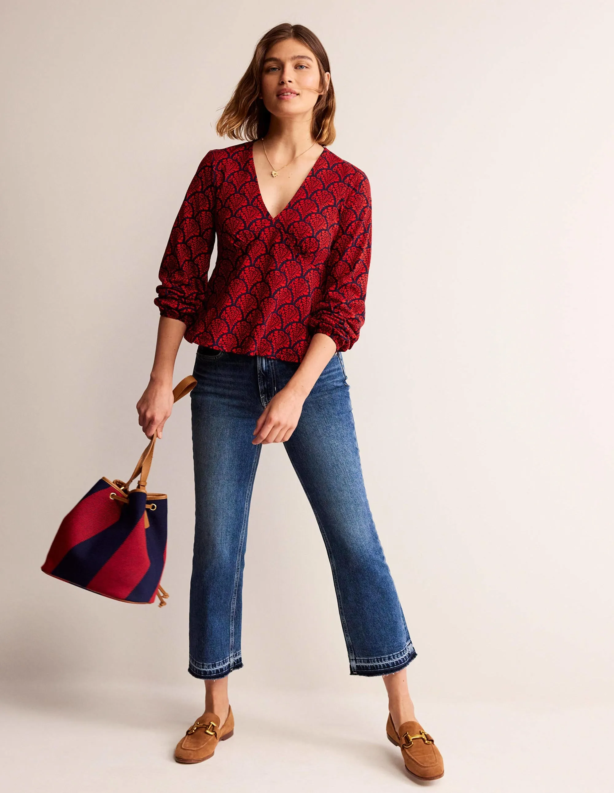 V-Neck Peplum Top-Hot Pepper, Blossomy