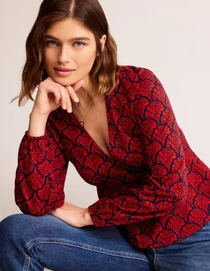 V-Neck Peplum Top-Hot Pepper, Blossomy