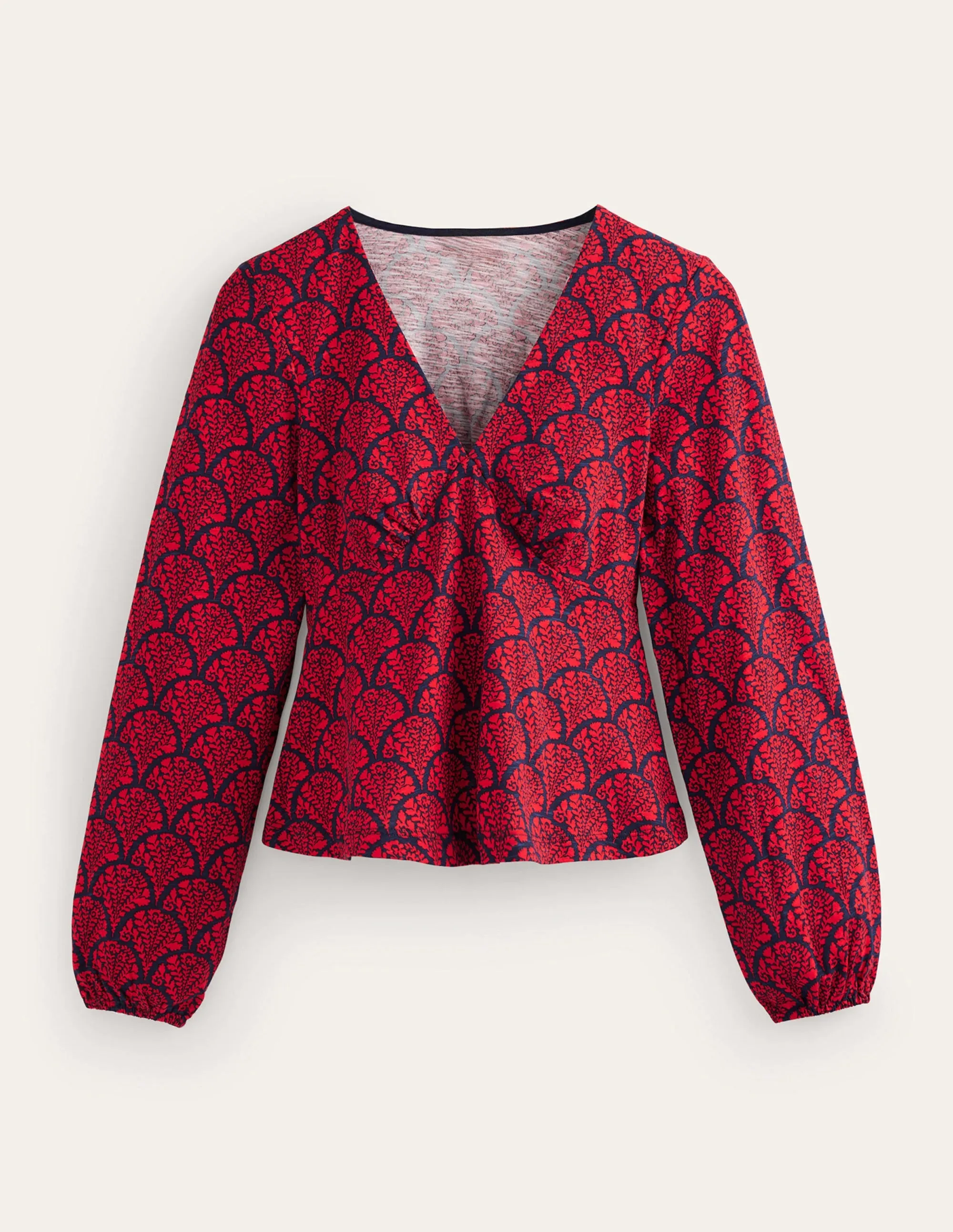 V-Neck Peplum Top-Hot Pepper, Blossomy