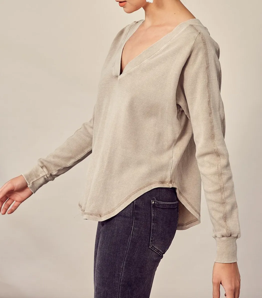 V Neck Waffle Top