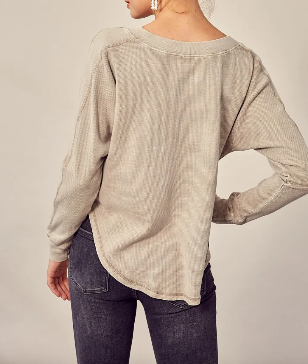 V Neck Waffle Top