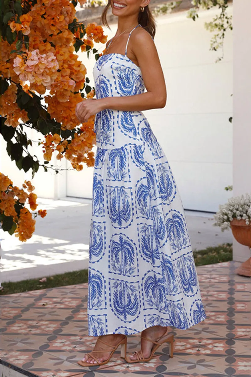Vacation Floral Backless Halter Beach Dresses(4 Colors)