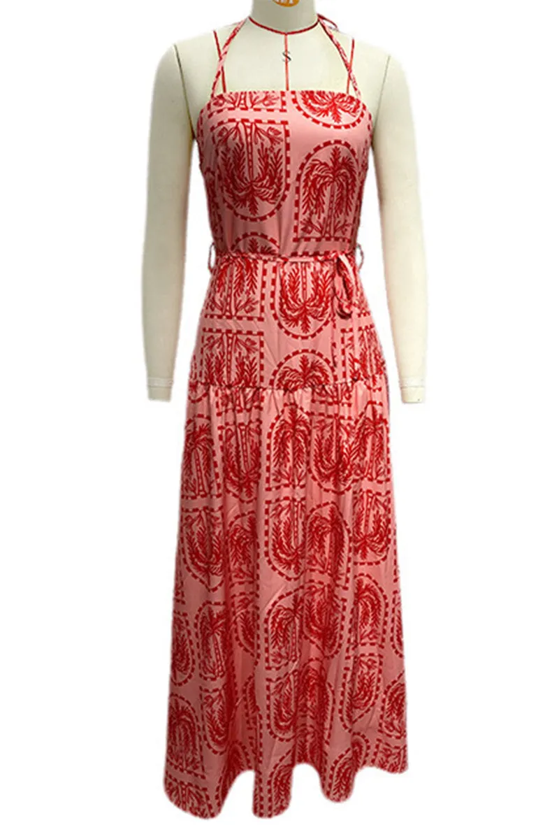 Vacation Floral Backless Halter Beach Dresses(4 Colors)