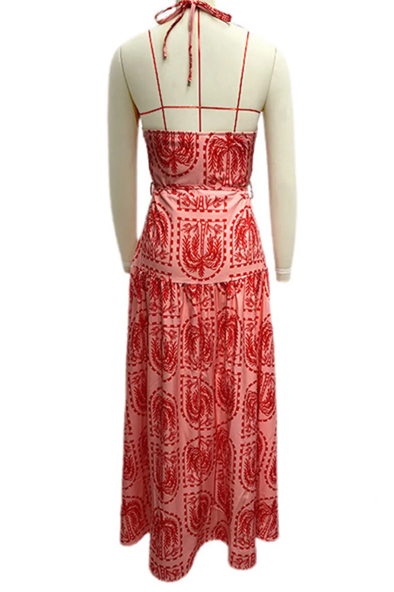 Vacation Floral Backless Halter Beach Dresses(4 Colors)