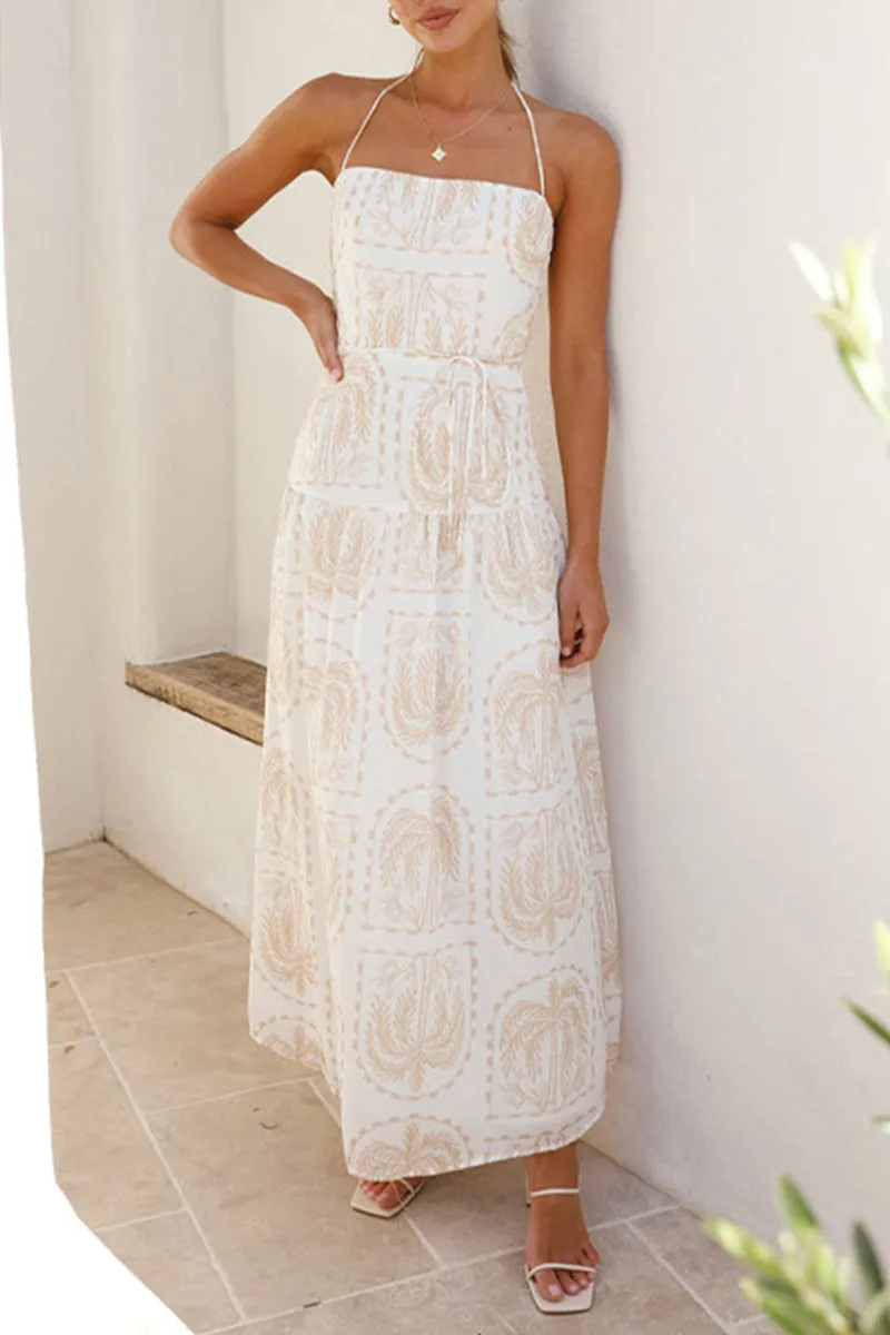 Vacation Floral Backless Halter Beach Dresses(4 Colors)