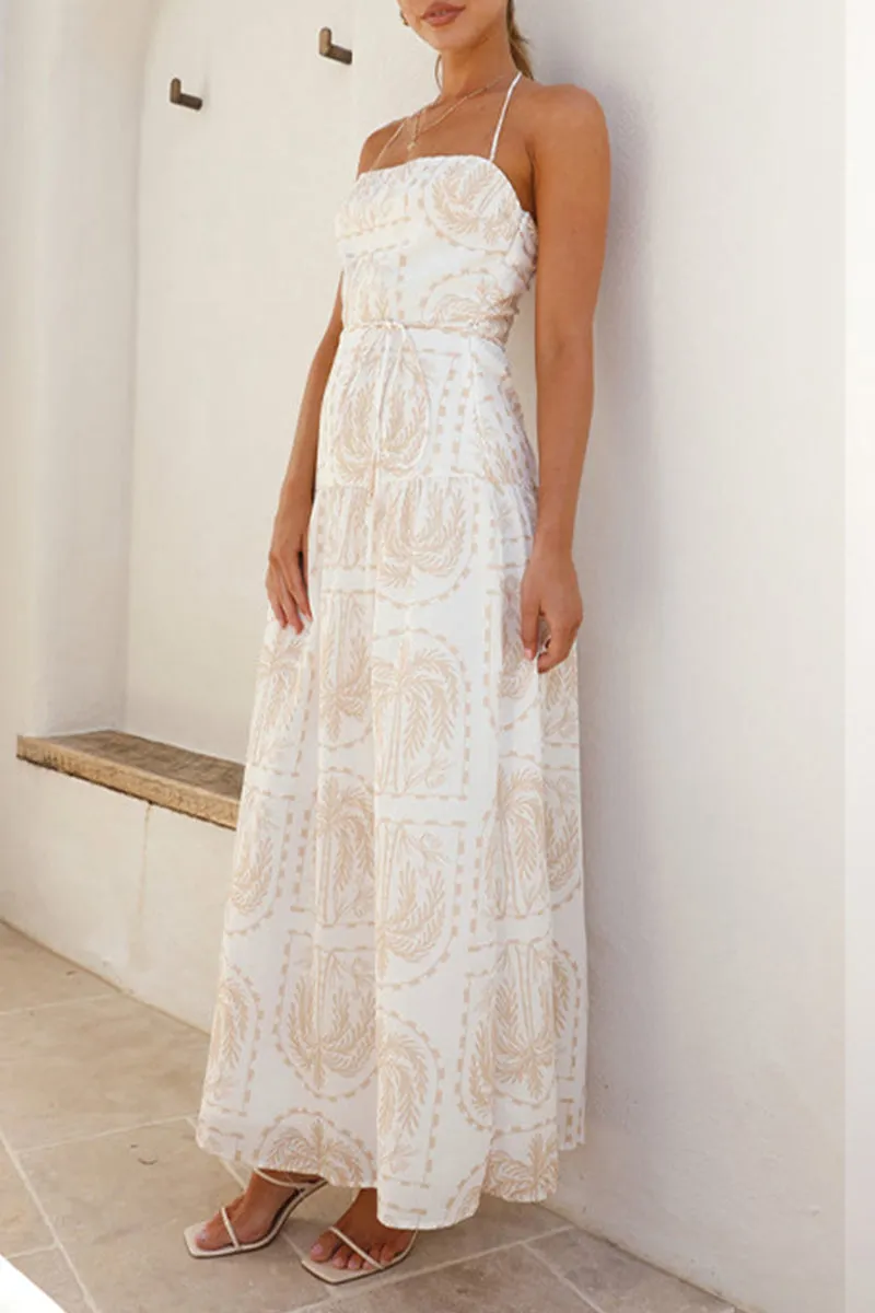 Vacation Floral Backless Halter Beach Dresses(4 Colors)