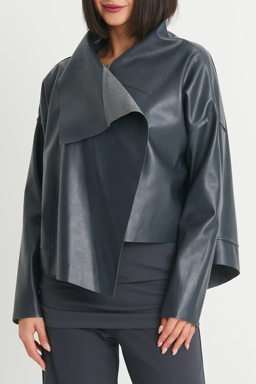 Vegan Leather Cropped Asymmetrical Jacket