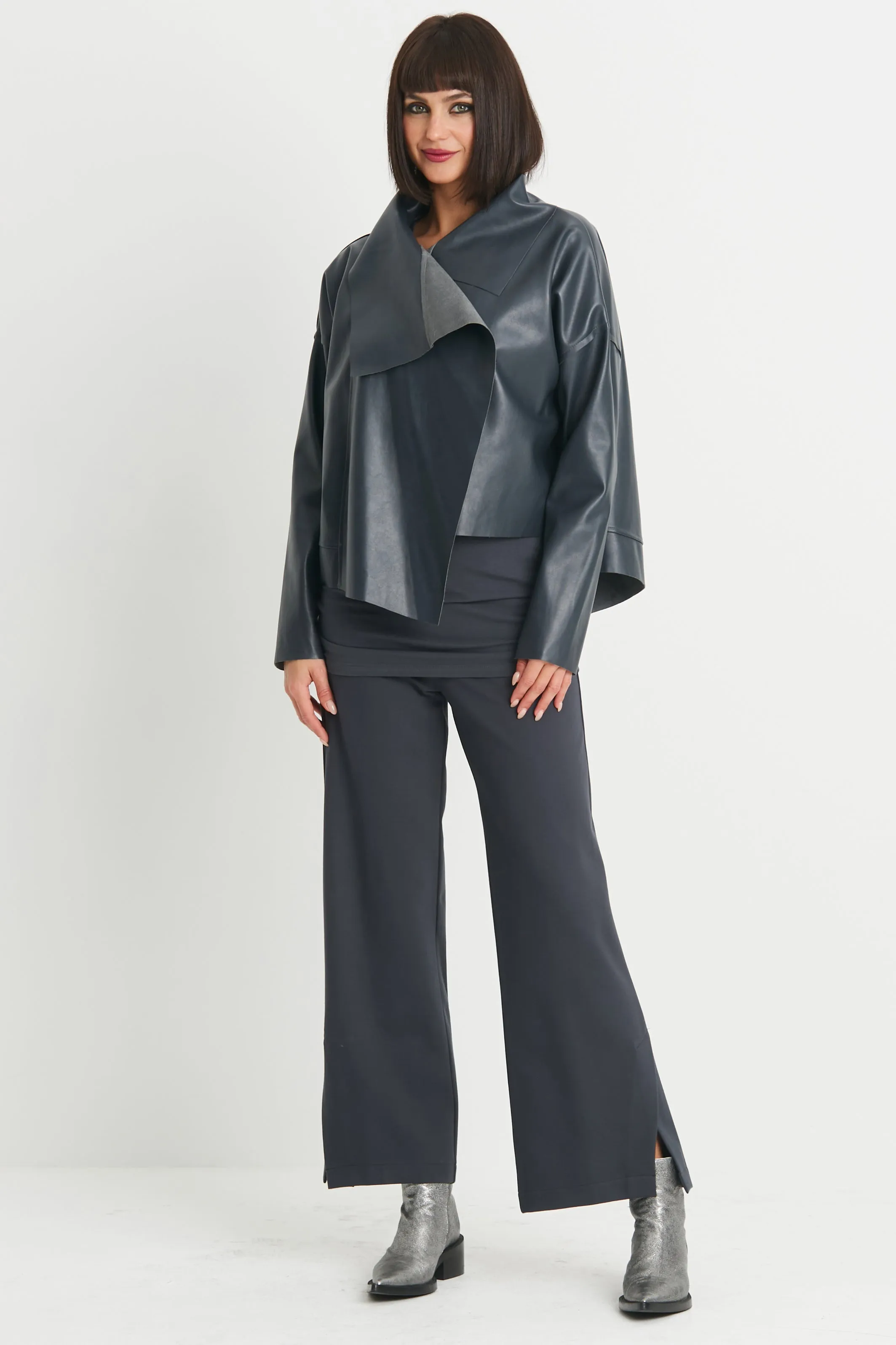 Vegan Leather Cropped Asymmetrical Jacket