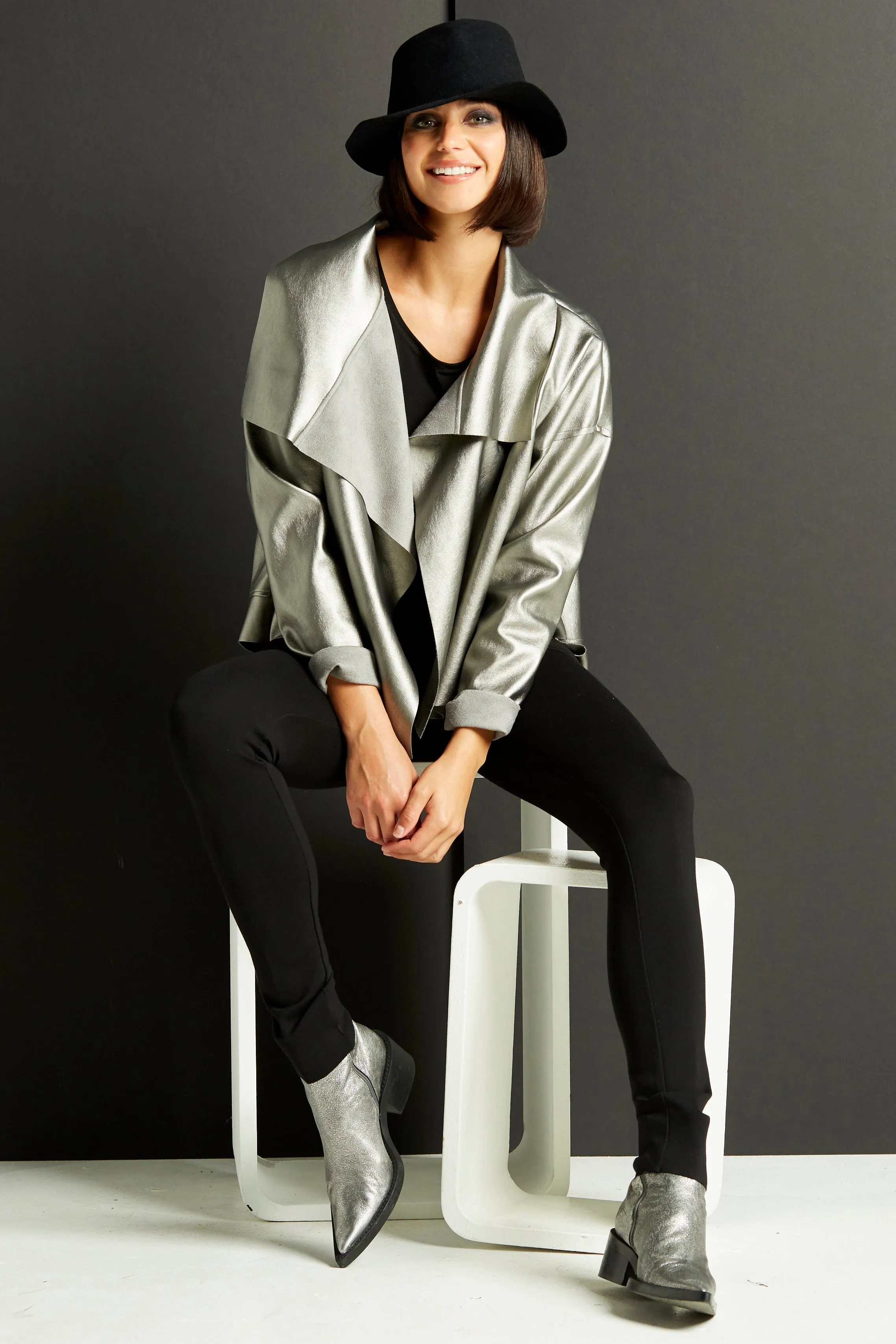 Vegan Leather Cropped Asymmetrical Jacket