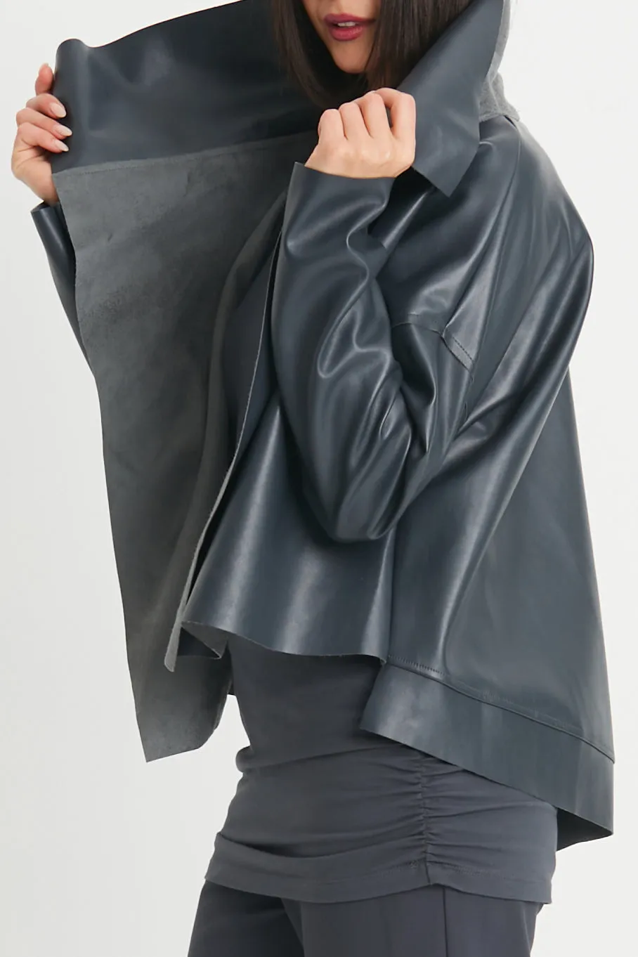 Vegan Leather Cropped Asymmetrical Jacket
