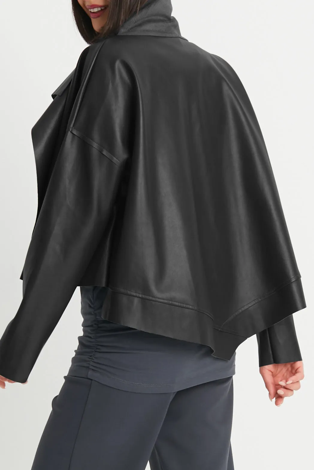 Vegan Leather Cropped Asymmetrical Jacket