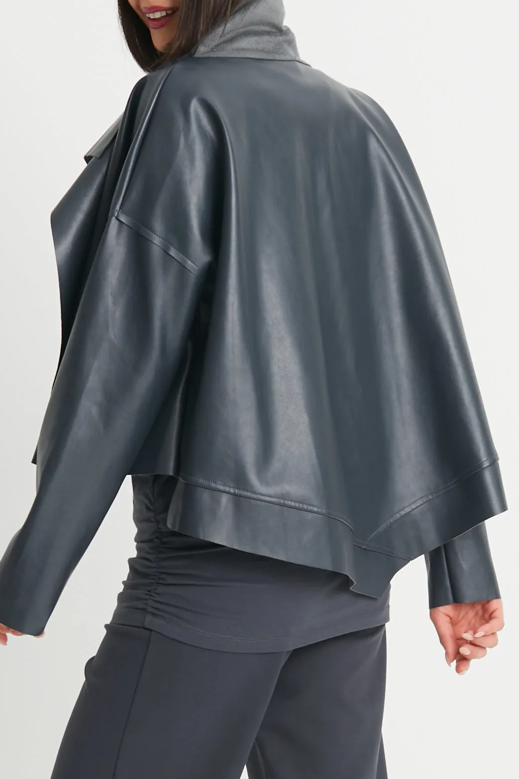 Vegan Leather Cropped Asymmetrical Jacket