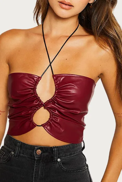 VEGAN LEATHER CUTOUT TOP