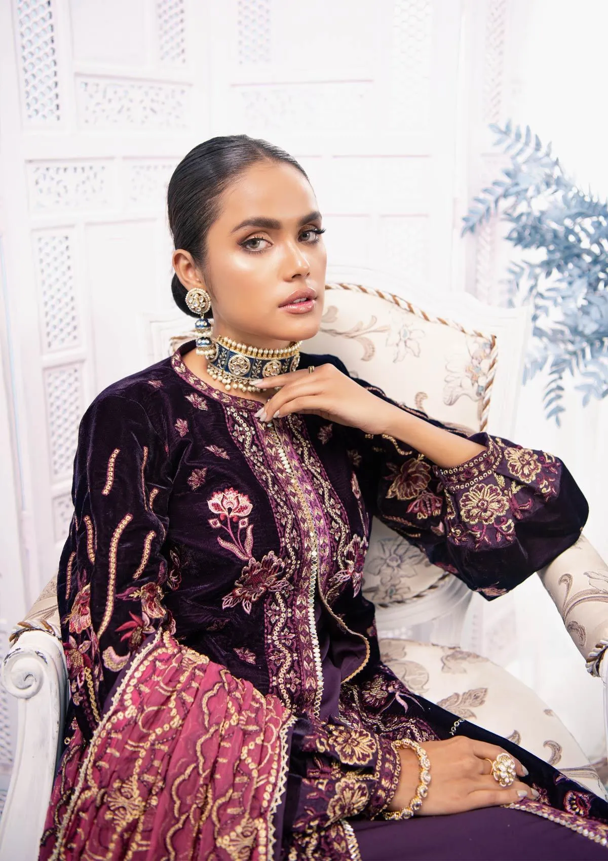 Velvet Dress Pakistani in a Shade of Indigo #PF270