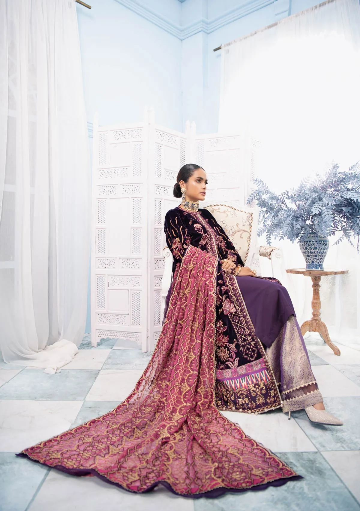 Velvet Dress Pakistani in a Shade of Indigo #PF270