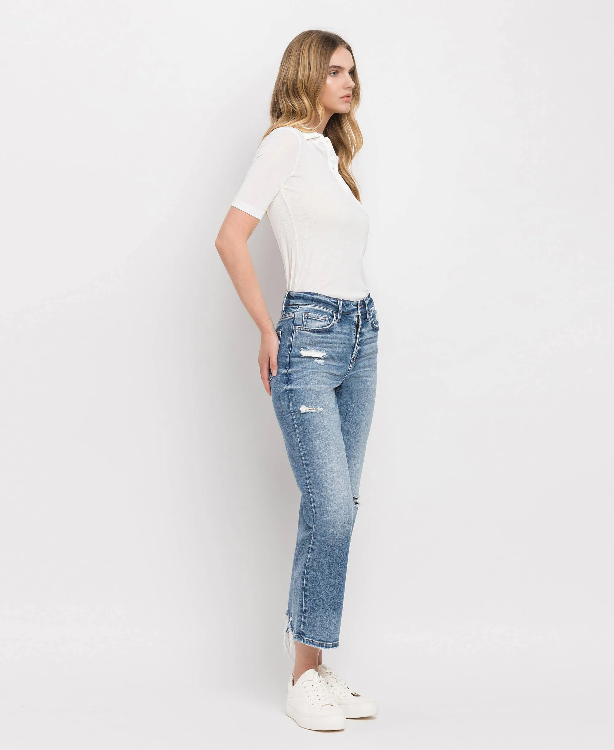 Vervet by Monkey- HIGH RISE DISTRESSED HEM CROP STRAIGHT JEANS