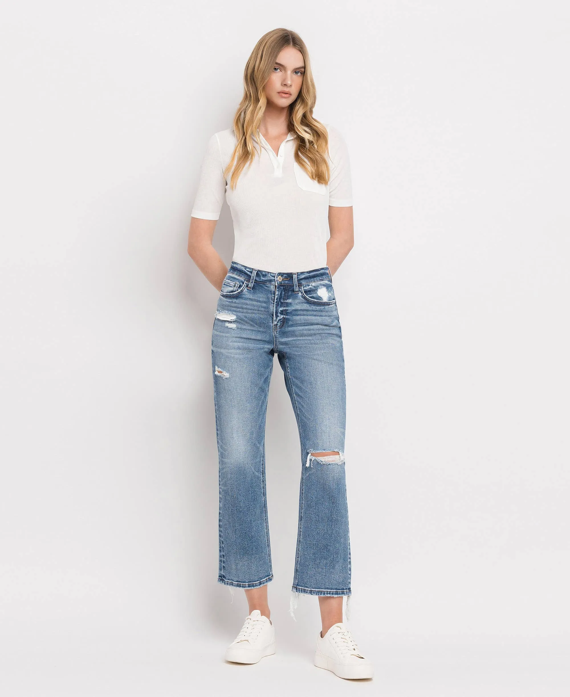 Vervet by Monkey- HIGH RISE DISTRESSED HEM CROP STRAIGHT JEANS