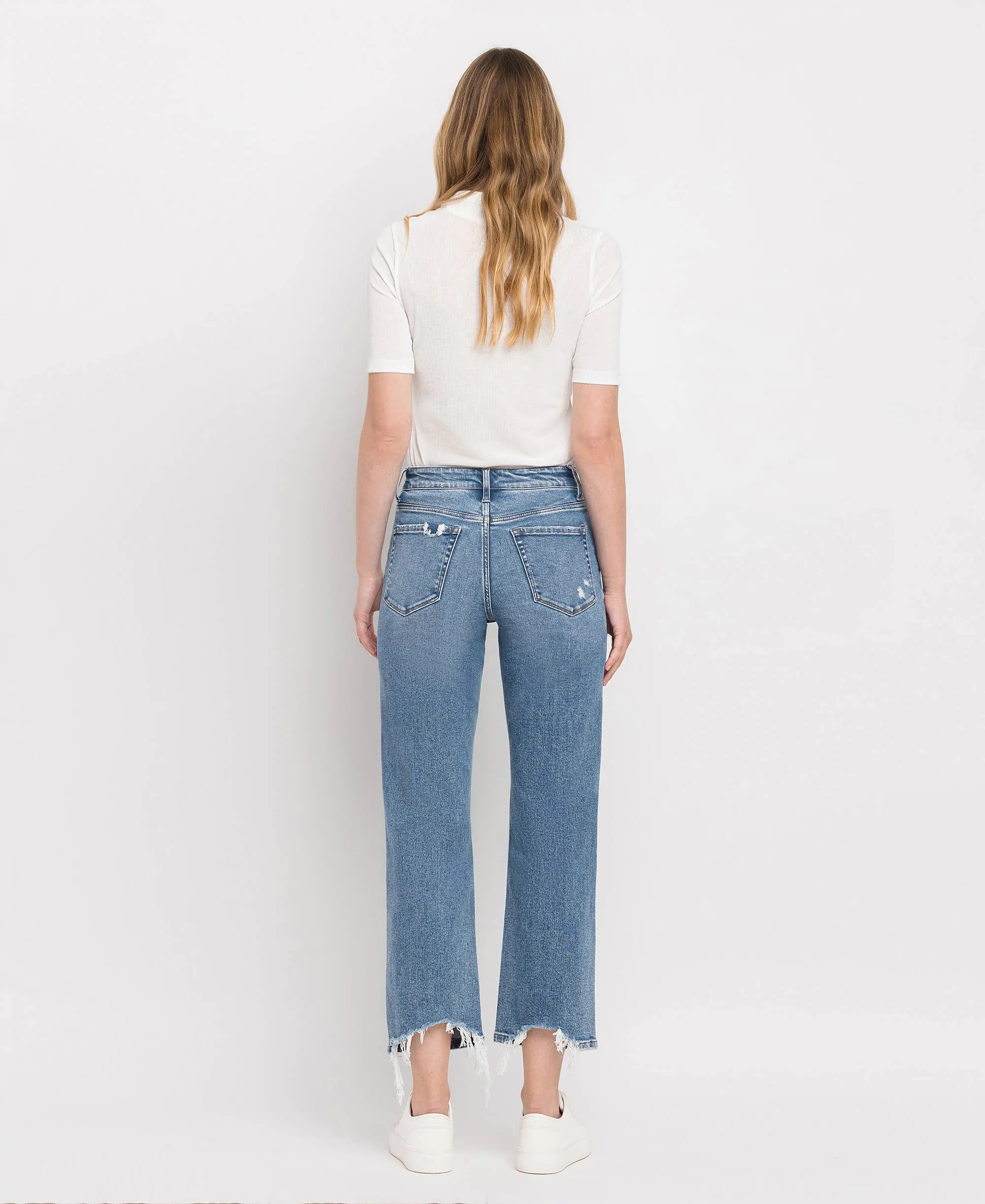 Vervet by Monkey- HIGH RISE DISTRESSED HEM CROP STRAIGHT JEANS
