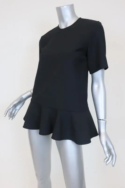 Victoria Victoria Beckham Peplum Top Black Wool-Blend Size 2 Short Sleeve Blouse