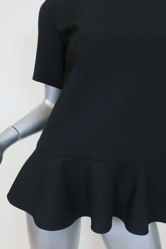 Victoria Victoria Beckham Peplum Top Black Wool-Blend Size 2 Short Sleeve Blouse