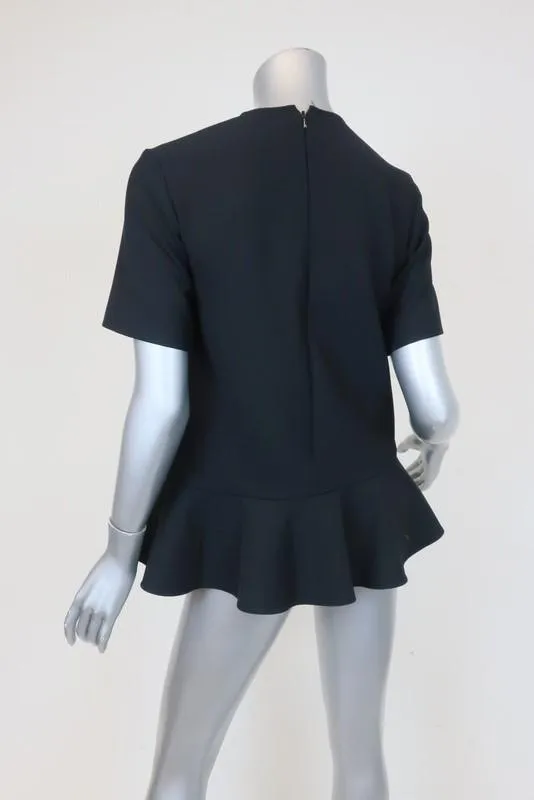 Victoria Victoria Beckham Peplum Top Black Wool-Blend Size 2 Short Sleeve Blouse