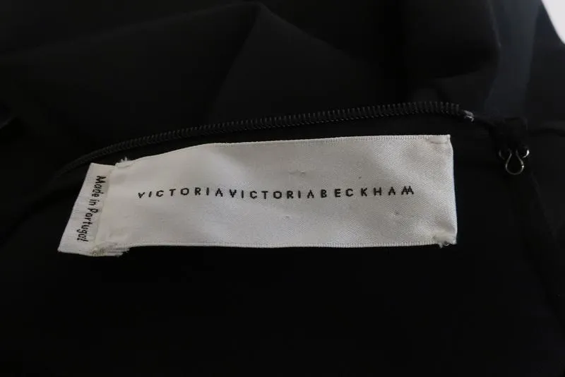 Victoria Victoria Beckham Peplum Top Black Wool-Blend Size 2 Short Sleeve Blouse