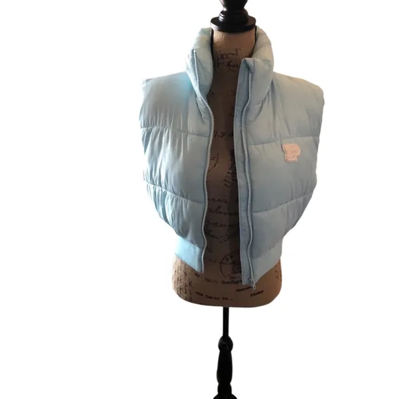 Victoria's Secret PINK Puffer Cropped Vest Size M Blue