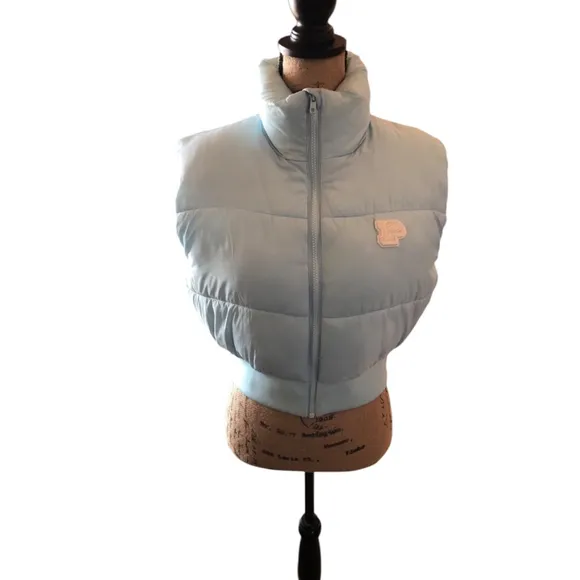 Victoria's Secret PINK Puffer Cropped Vest Size M Blue