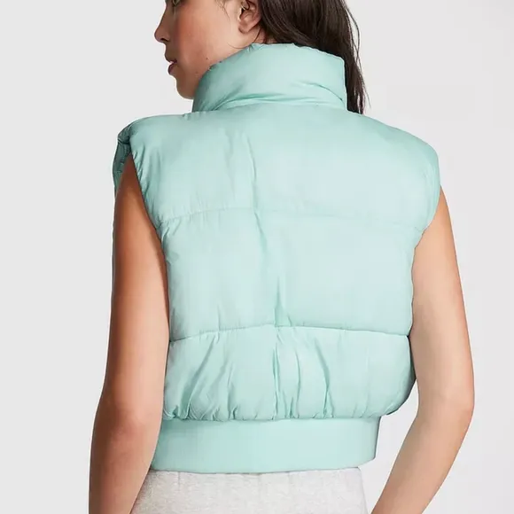 Victoria's Secret PINK Puffer Cropped Vest Size M Blue